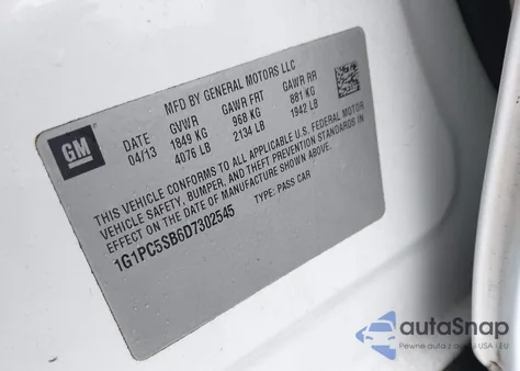 2013 Chevrolet Cruze 1Lt Auto из США, поврежденный, VIN 1G1PC5SB6D7302545